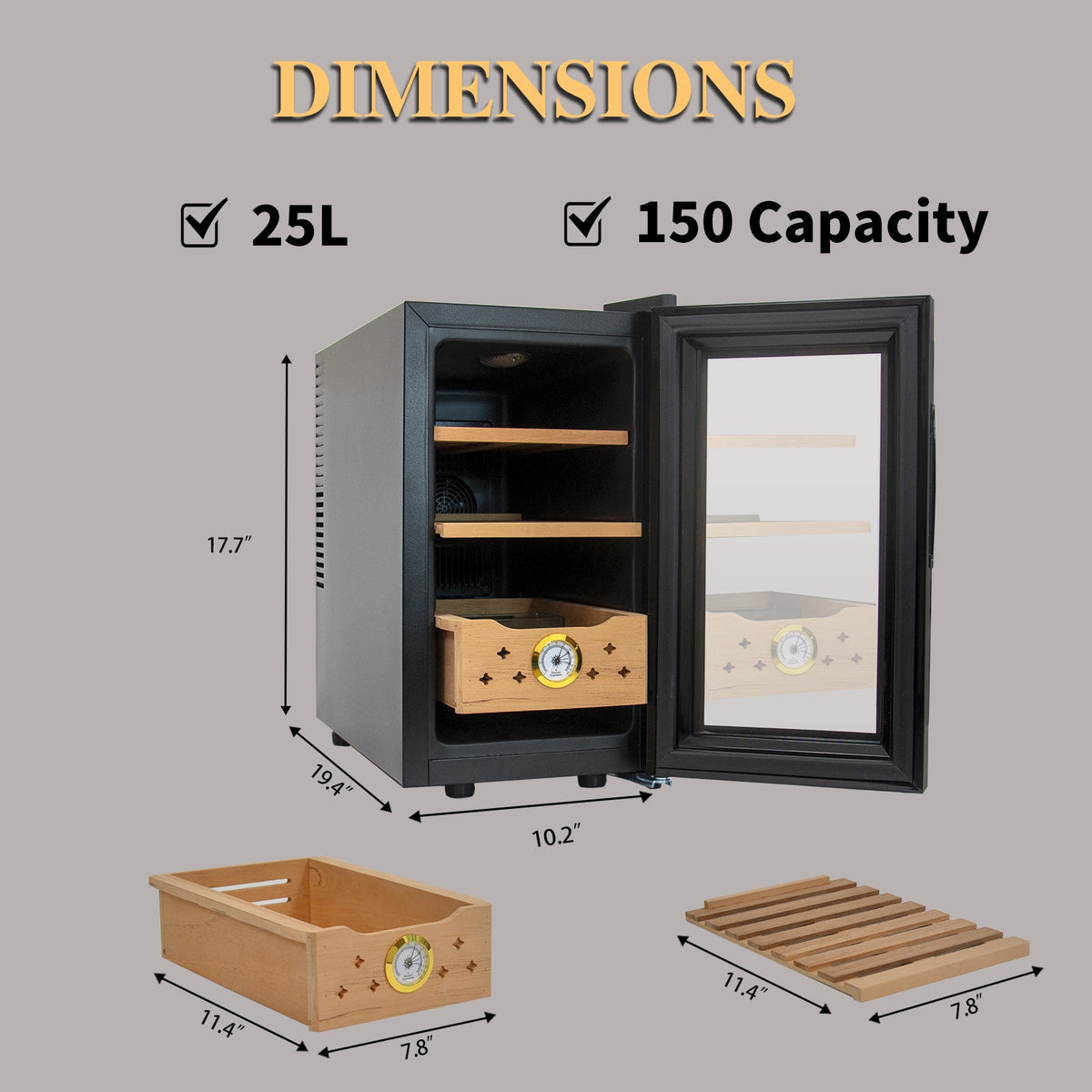 25L Electric Humidor, 150 Count Capacity Cigar Humidor Humidifier with Constant Temperature Controller, Cigar Humidor Box