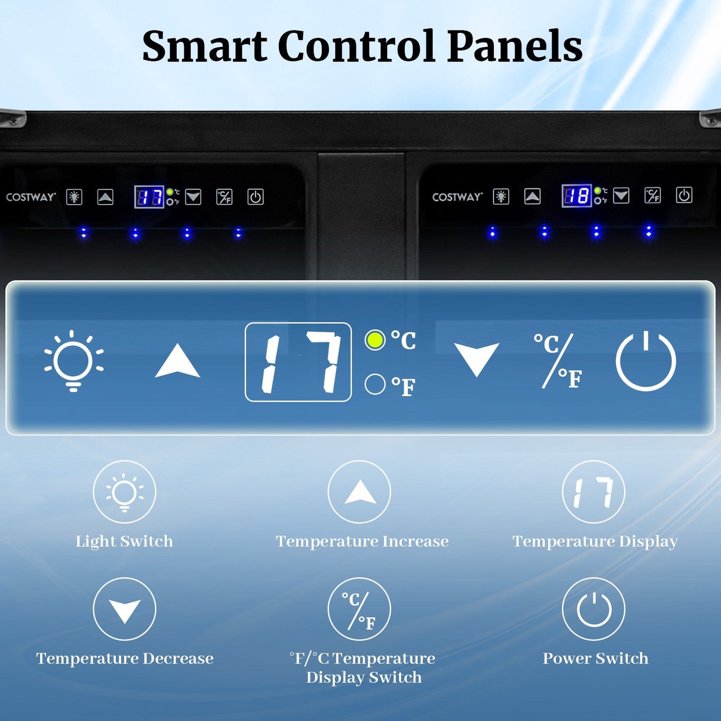 2-in-1 Beverage and Wine Cooler with Independent Temperature Control and LED Lights-Silver