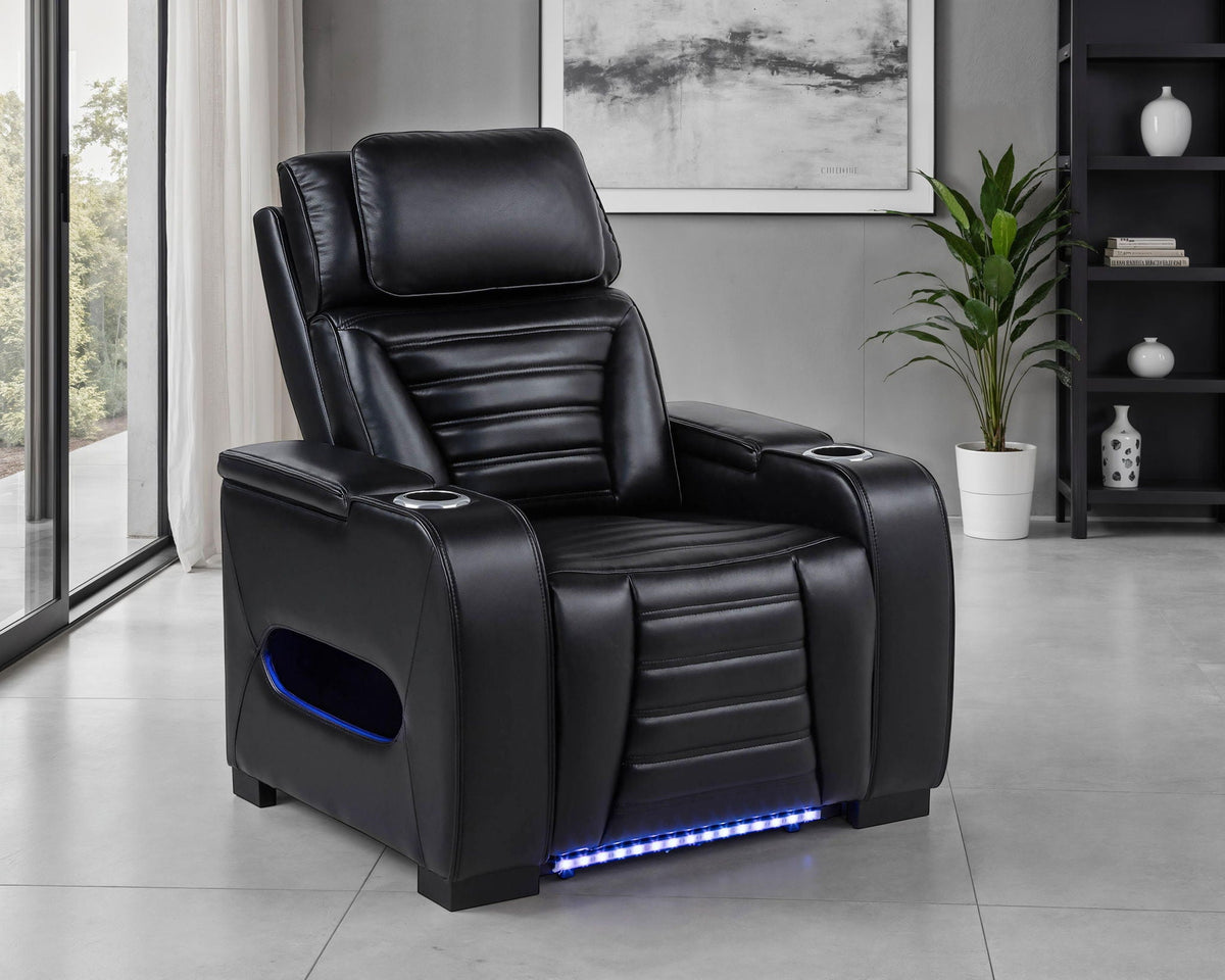 Zuma Faux Leather Upholstered Dual Power LED Recliner Black