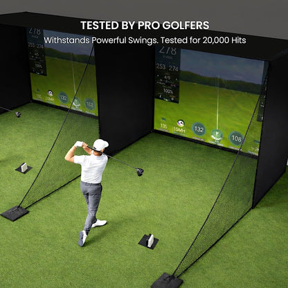 Golf Simulator Enclosure for Home 10X8 Ft Cage with HD Impact Sim Screen Two Shank Nets and Corner Foam Padding for Practice at Indoor Garage