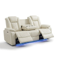 3 Seater Power Recliner Chair Sofa Set for Living Room,Faux Leather Electric White Home Theater Seating Reclining Sofa Couch with Flipped Middle Backrest,Led Light,Usb Port,Cup Holders — Studio Shot
