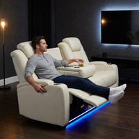 3 Seater Power Recliner Chair Sofa Set for Living Room,Faux Leather Electric White Home Theater Seating Reclining Sofa Couch with Flipped Middle Backrest,Led Light,Usb Port,Cup Holders — Lifestyle