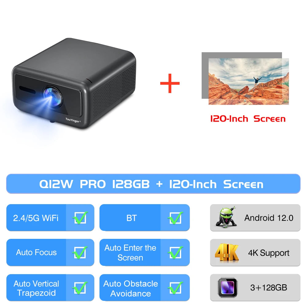 Q12W Pro 2800ANSI Full HD 4K Dual Screen Wifi Bluetooth Smart Home Theater Projector
