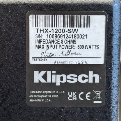 KLIPSCH 12" Passive Subwoofer 600W Sz 20” H x 17.5” L x 17” W THX-1200-SW