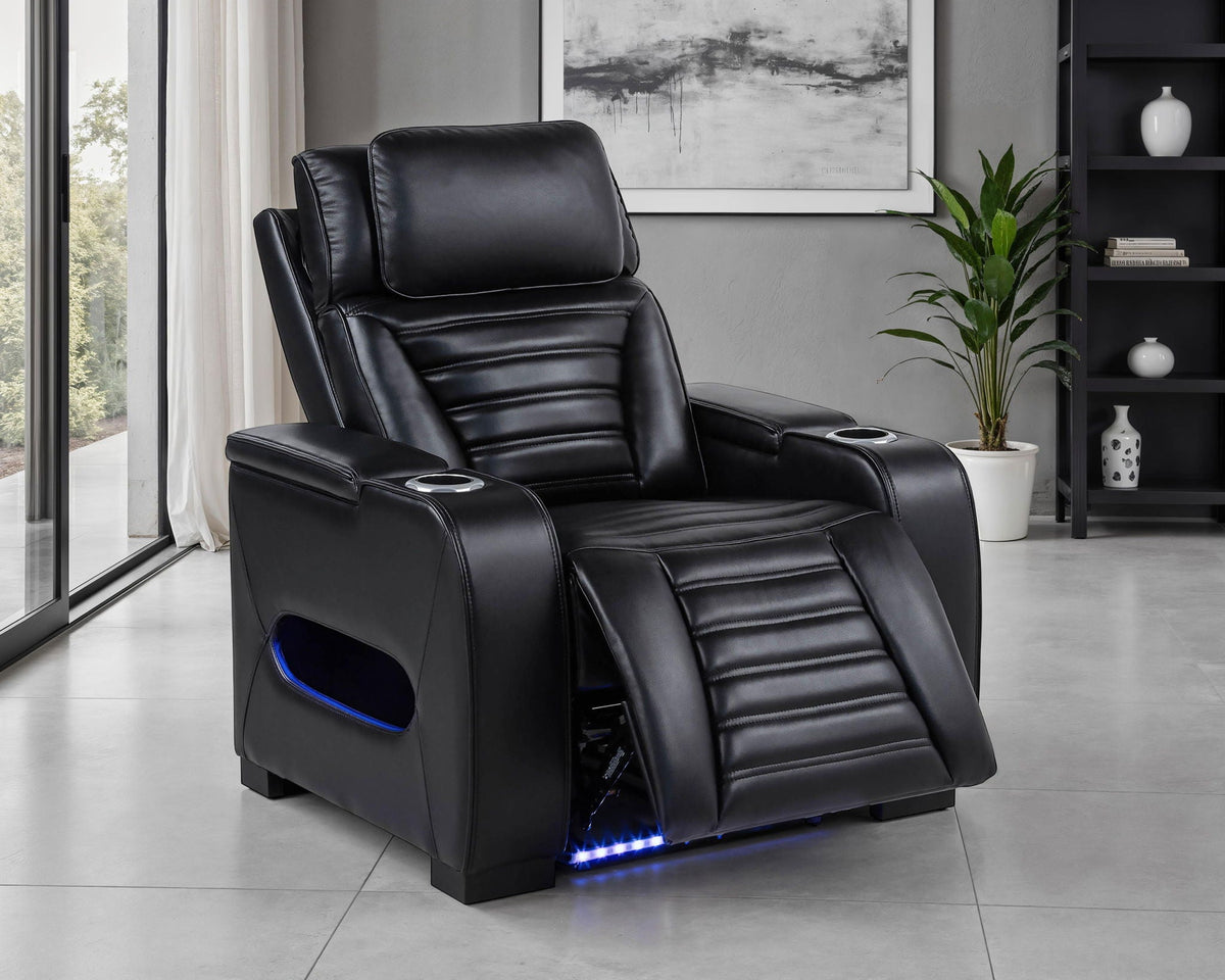 Zuma Faux Leather Upholstered Dual Power LED Recliner Black