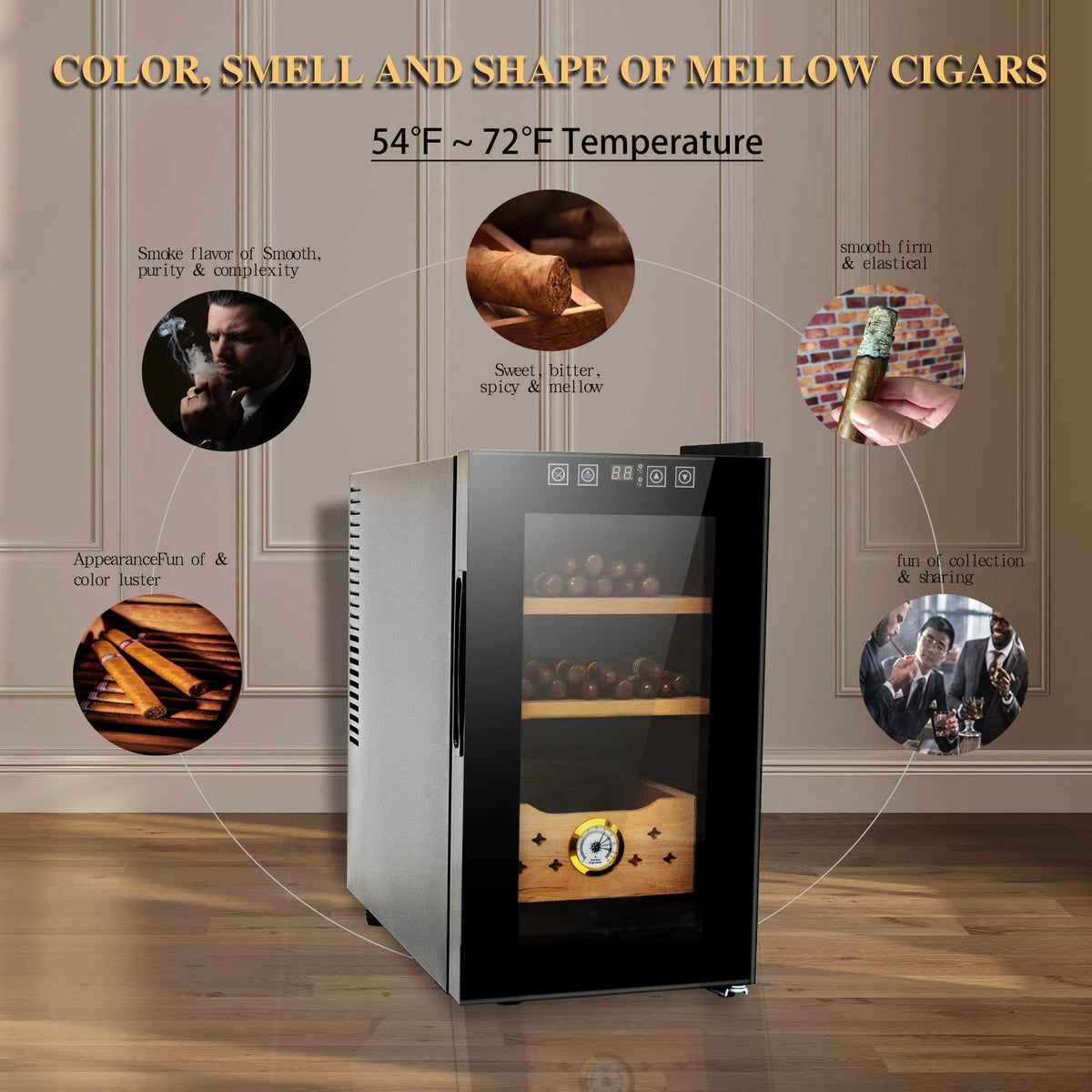 25L Electric Humidor, 150 Count Capacity Cigar Humidor Humidifier with Constant Temperature Controller, Cigar Humidor Box