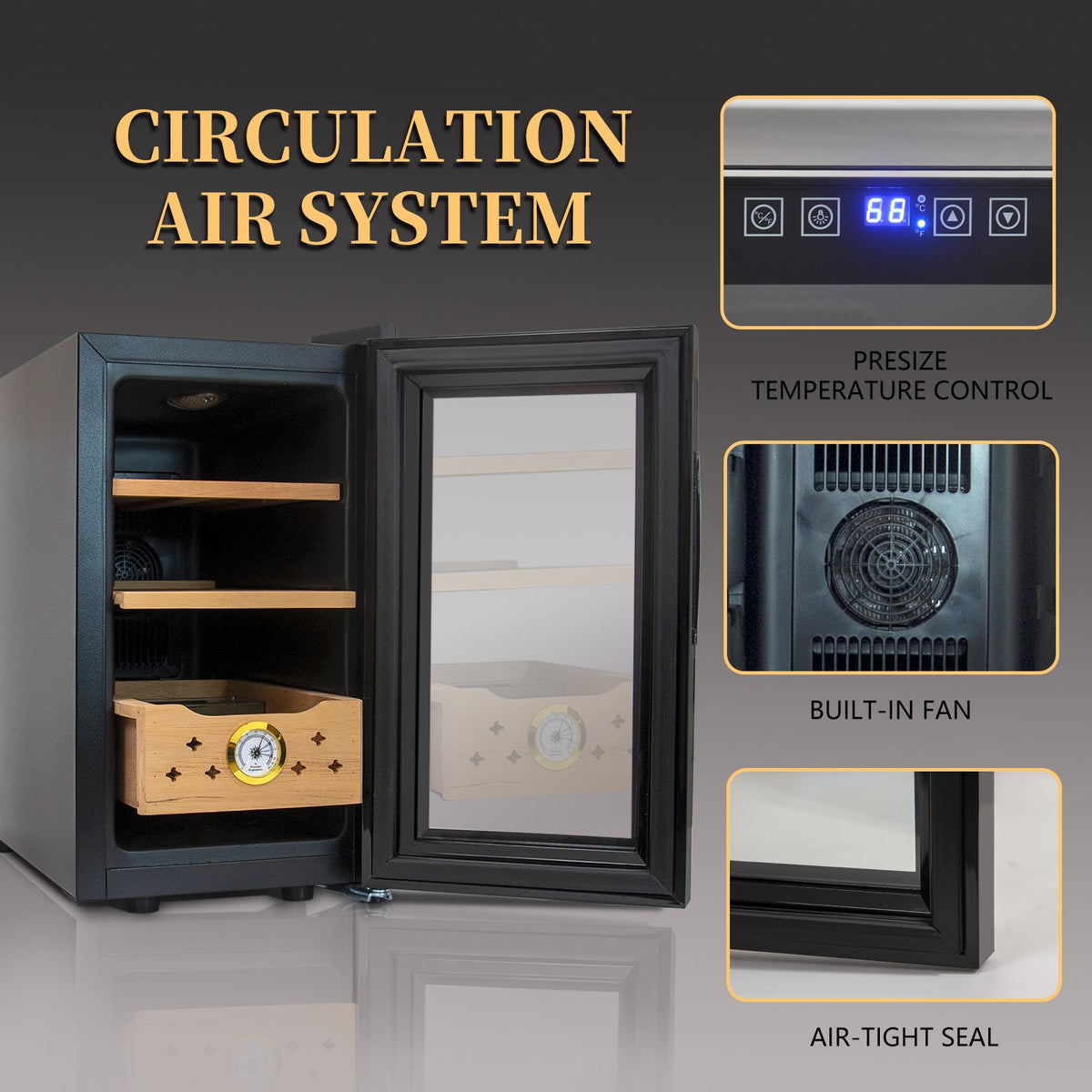 25L Electric Humidor, 150 Count Capacity Cigar Humidor Humidifier with Constant Temperature Controller, Cigar Humidor Box
