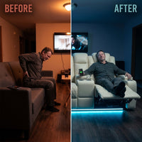 Home Theater Seating Built for Ultimate Relaxation, Power Reclining, LED Lighting, USB Charging Ports — Before & After