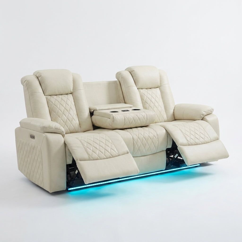 Home Theater Seating Built for Ultimate Relaxation, Power Reclining, LED Lighting, USB Charging Ports — Studio Shot