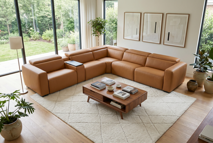 Rally Pro Caramel 6-Piece Power Reclining Sectional with Console and Immersive Sound System