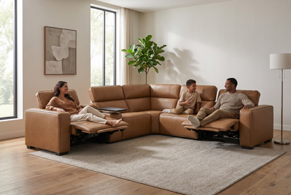 Rally Pro Caramel 6-Piece Power Reclining Sectional with Console and Immersive Sound System