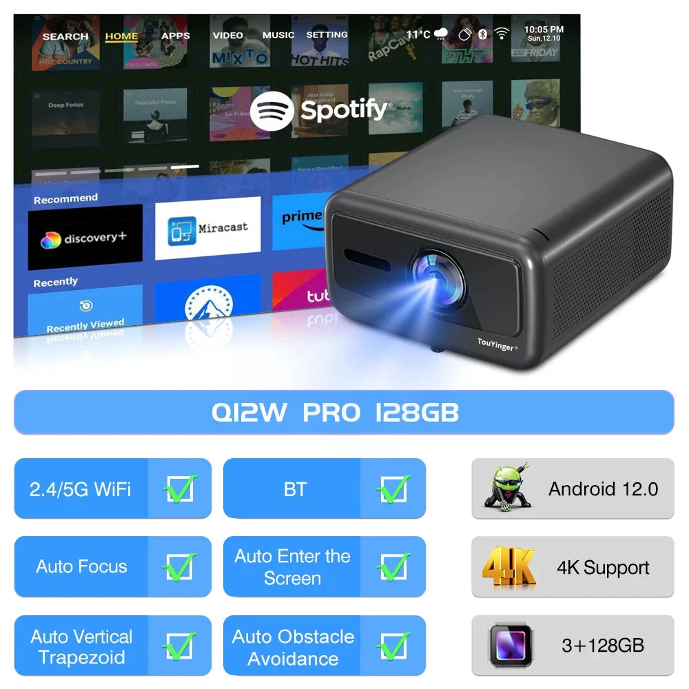 Q12W Pro 2800ANSI Full HD 4K Dual Screen Wifi Bluetooth Smart Home Theater Projector